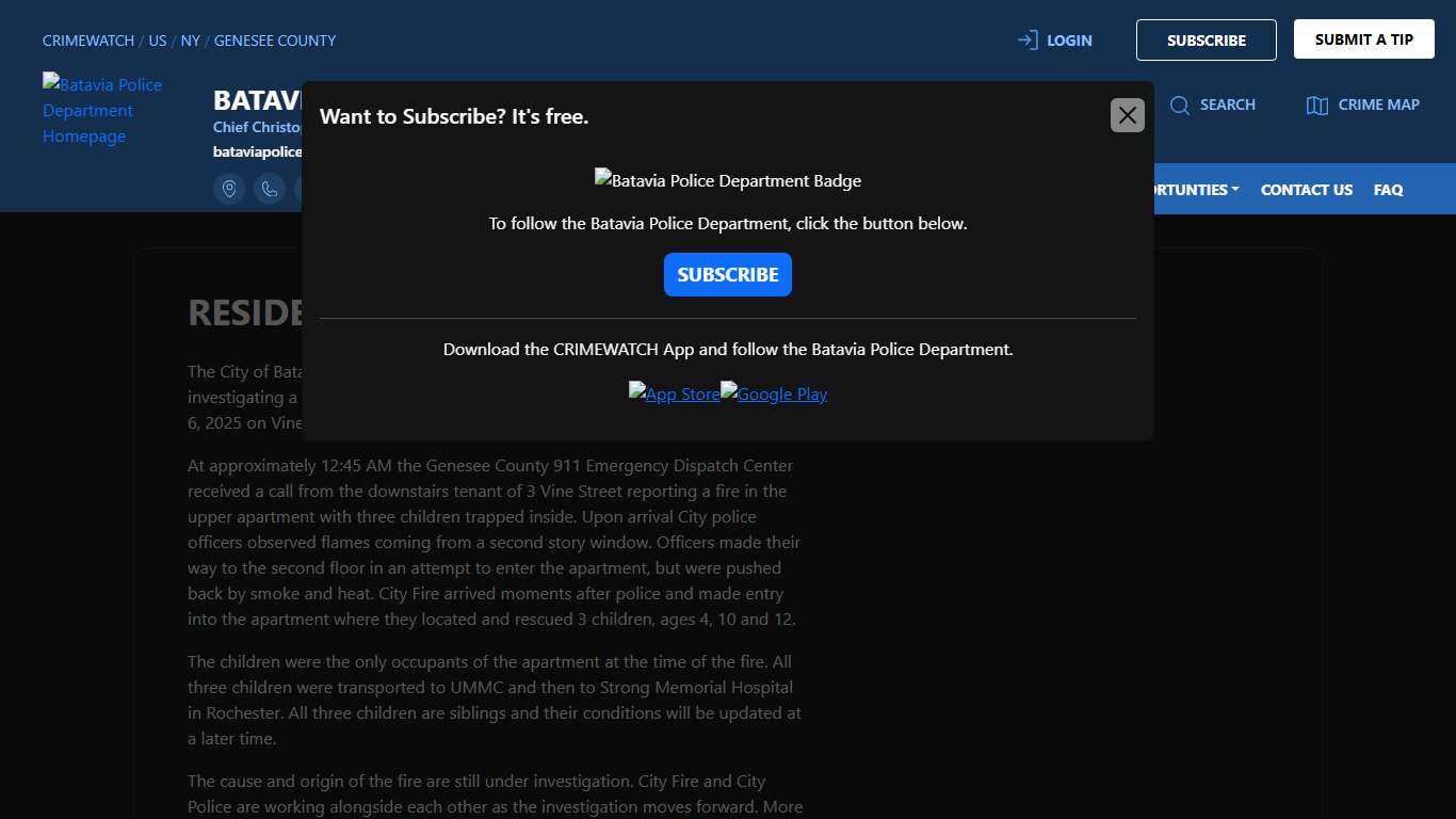 Residential Fire - Vine Street - February 6, 2025 Batavia Police Department